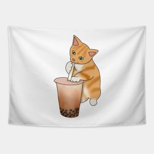 Cat Boba Tea Bubble (fluffy orange cat) Tapestry