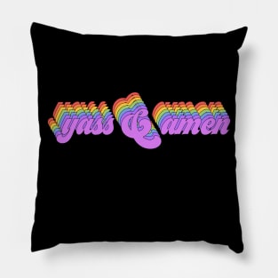 Rainbow meme: Yass & Amen in rainbow retro letters Pillow