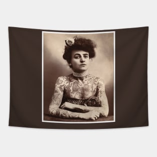 Vintage Tattooed Lady Print Tapestry