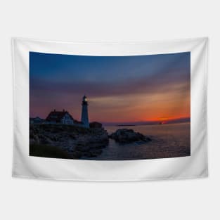 Nautical Twilight at Portland Head Light Tapestry