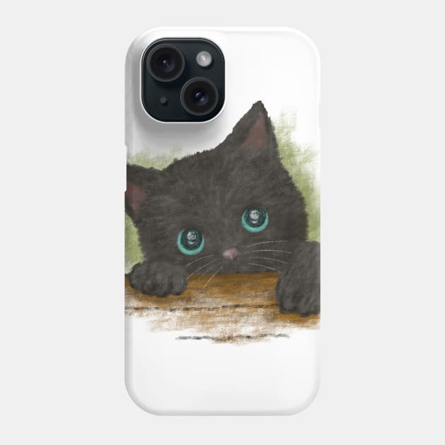 Black Cat with Blue Eyes Phone Case by sanogawa