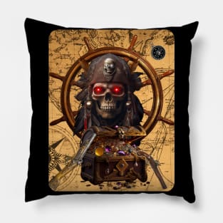 Jolly Roger Skeleton Pirate and Treasure Pillow