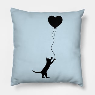 Cat Chasing a Heart Shaped Balloon Silhouette Pillow