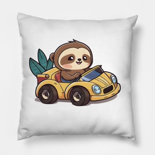 Cute Sloth driving a Car - Adorable Sloth drawing Pillow