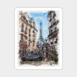 Eiffel Tower View from a House Courtyard Magnet