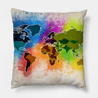 Map of the WORLD Abstract Watercolor Art Style Pillow