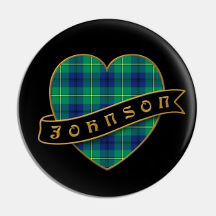 The JOHNSON Family Tartan Heart & Ribbon Retro-Style Family Insignia Pin