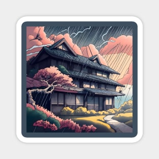 Old abandoned Traditional Japanese house Minka Drawing Magnet