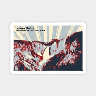 Retro Lower Falls in Yellowstone National Park in red and gray Magnet