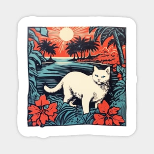 Hawaiian Linocut Cat Magnet