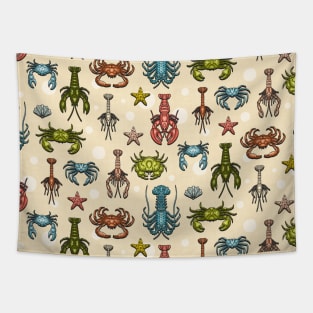 Crabs, Lobsters and Shrimps on Beige Pattern Tapestry