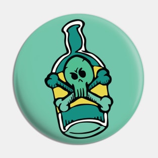 Green Skull and Bones Dangerous Poison Bottle Pin