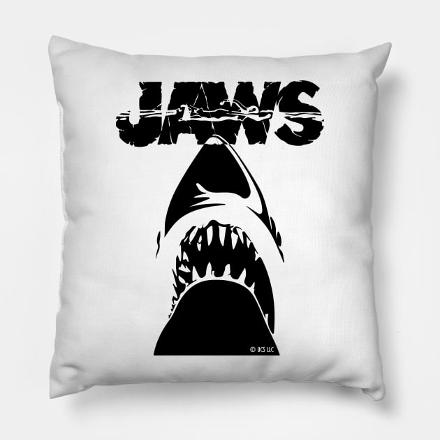 JAWS - GREAT WHITE DANGEROUS SHARK black Pillow by kooldsignsflix@gmail.com
