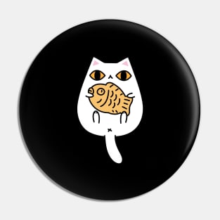 White Cat Holding a Taiyaki Cake Pin