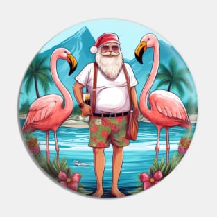 christmas in july santa at the lake with flamingos Pin