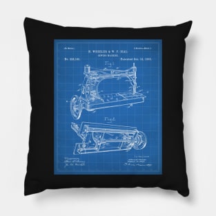 Sewing Machine Patent - Seamstress Craft Sewing Room Art - Blueprint Pillow