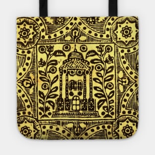 Yellow Textile Pattern Vintage Tote