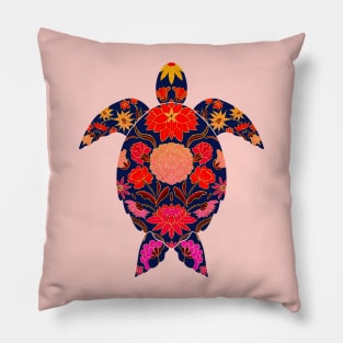 Fiery floral sea turtle Pillow