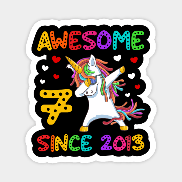 Awesome Since 2013 Dabbing Unicorn 7th Birthday Gift Magnet by Albatross