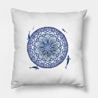 Blue Koi Lotus Mandala Tee Pillow