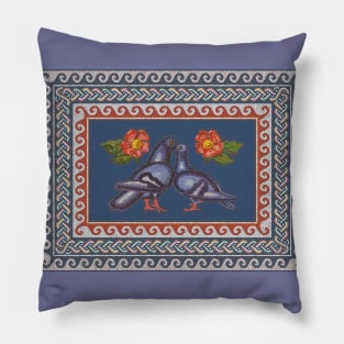 Romantic Couple Of Pigeons Vintage Roman Mosaic Pillow