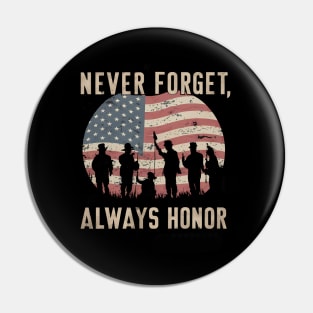 "Never Forget, Always Honor", Retro Design Pin