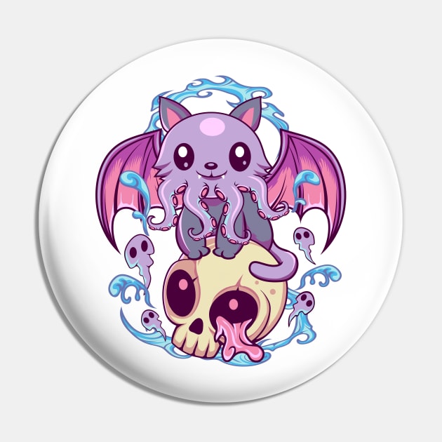 Skull Cat  Octopus Kawaii Gothic Pin by DionArts