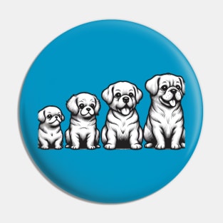 Four Happy Smiling  Puppies Pin