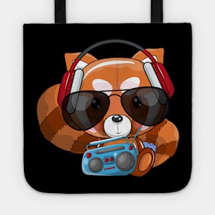 cute cartoon red panda listening music illustration Tote