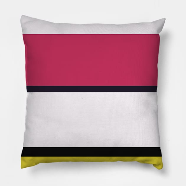 A great stew of Very Light Pink, Dark, Almost Black, Dark Pink and Piss Yellow stripes. Pillow by Sociable Stripes