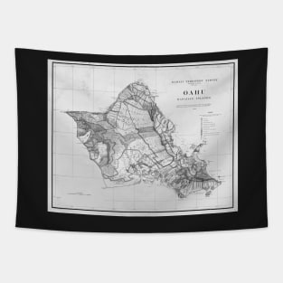 1900s Historical Oahu Map in Black and White Tapestry