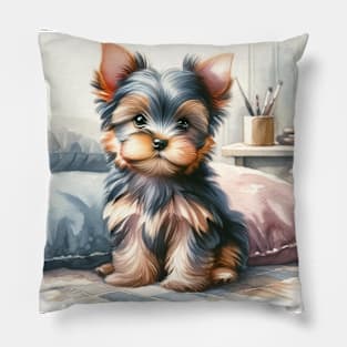 Watercolor Yorkshire Terrier Puppies - Cute Puppy Pillow