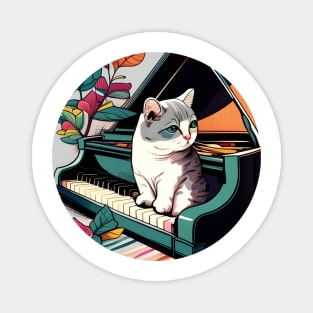 Cute Cat Kitty Playing Keyboard Piano Funny Player Magnet