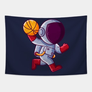 Cute Astronaut Playing Basketball Cartoon Tapestry