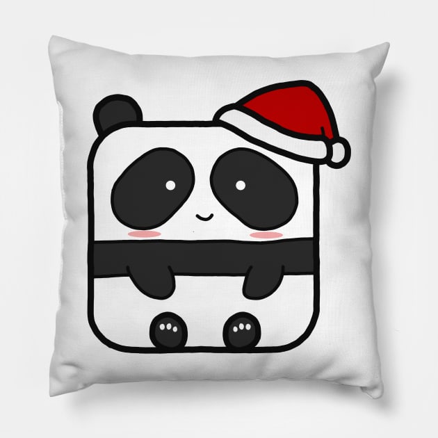 Funny Square Panda Christmas Pillow by Luna Illustration