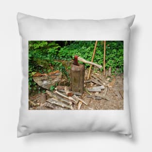 Old Axe on Wood Block Pillow