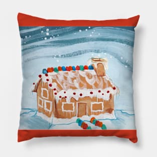 Snowy Gingerbread House Pillow