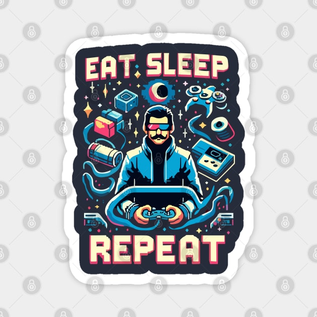 EAT SLEEP GAME REPEAT in futurustic style Magnet by XYDstore