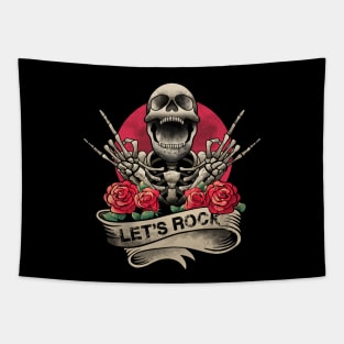 Lets Rock Rock&Roll Skeleton Hand Vintage Retro Rock Concert Tapestry