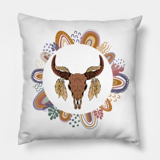 Boho Cow Skull Pillow