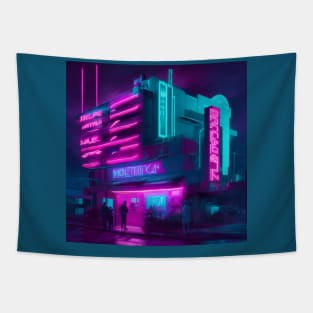 Amazing Neon motel in cyberpunk Tapestry