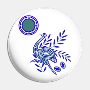 Emu Aboriginal Dots Painting Tribal  Art in Blue-Green Pin