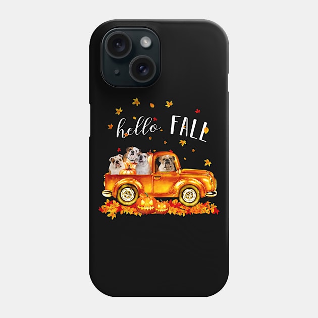 Bulldogs Hello Fall - Bulldogs In Car Pumpkin Halloween T-shirt Bulldogs Autunm Gift Phone Case by kimmygoderteart