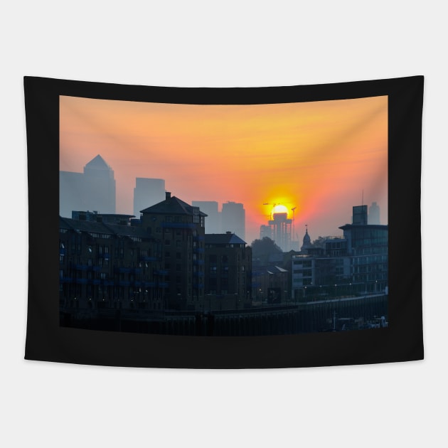 Canary Wharf Sunrise Tapestry by richard49