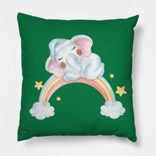Baby Elephant Sleeping Rainbow Pillow