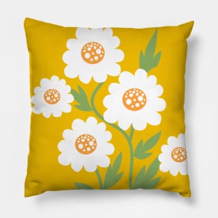 Flor Abstracta blanca en fondo amarillo Pillow