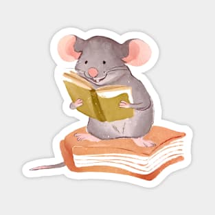 Cute Watercolor Mouse Reading Book Magnet