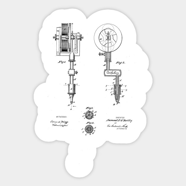 Tattoo Machine Vintage Patent Drawing Patent Pegatina