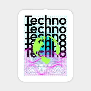 TECHNO  - Grid Globe (Black/lime/pink/blue) Magnet