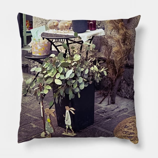 Street Shop Bunny Flowers Rabbit Pillow by eleonoraingrid